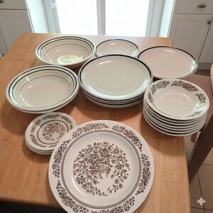 20 Pcs Heavy Ceramic Dinnerware Set - 3 Patterns Big & Small Plates Bowls Saucer